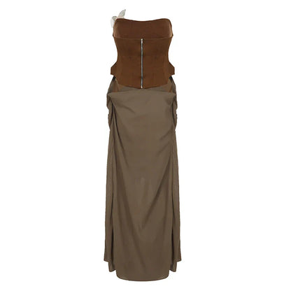 Sexy Women Butterfly Detail Strapless Long Dress Aesthetic Chic Detachable Corset Top Vintage Elegant Maxi Dresses