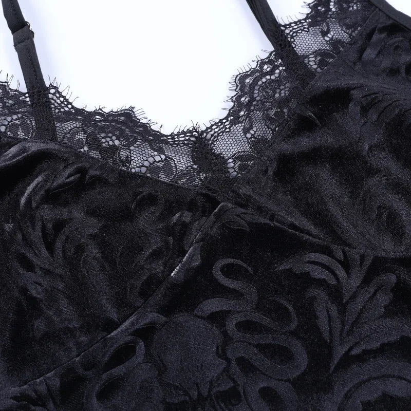 Lace Patchwork Velvet Crop Corset