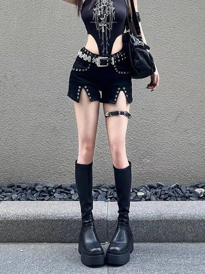 Low-Rise Rivet Denim Shorts