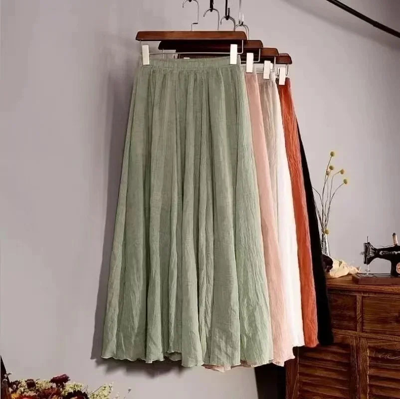 Skirts For Women Female Bohemian Beach A Line Dress Double Layer Elastic Waist Long Maxi Comfortable Temperament Skirts