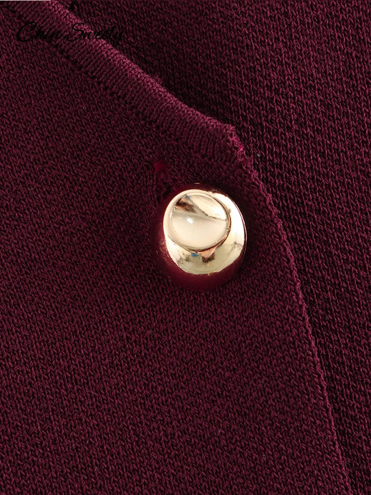 Fashion Single Breasted Knitted Vest Top Women Wine Red V-Neck Sleeveless Sweater Tank Female  Autumn Chic Lady Knitwear New
