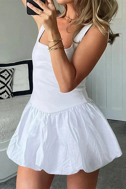 Sleeveless A-Line Mini Dress with High Waist Straps
