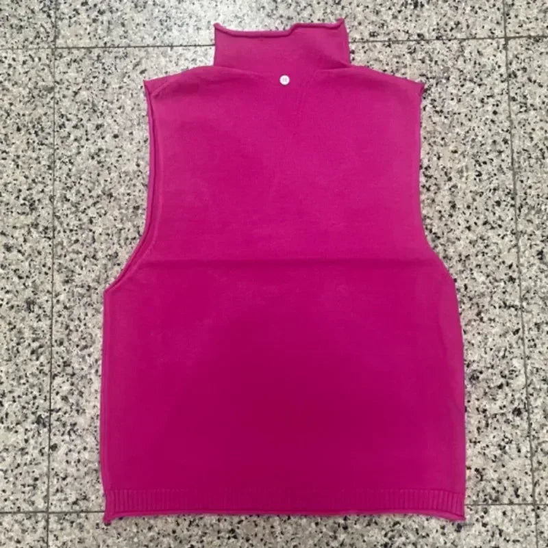 Spring And Autumn Women’s Turtleneck Knitted Sweater Sleeveless Pullover Vest Loose Fashion Versatile Western Style Top