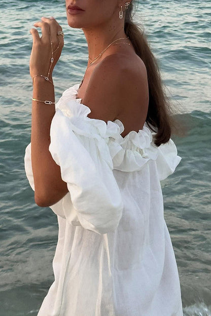 Summer Solid Color Slit Long Dresses Women Sexy Off Shoulder Backless Loose Beach Vacation Dress Fashion Casual Ladies Vestidos