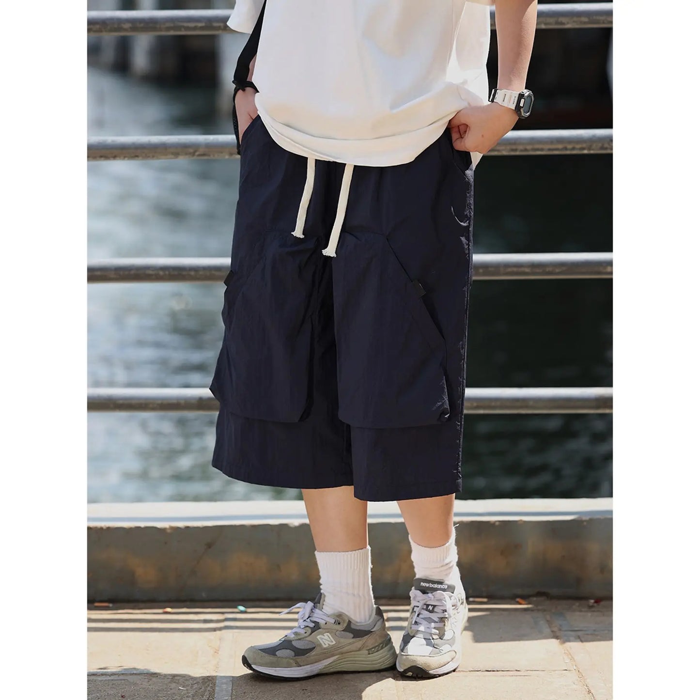 shorts American retro large pocket workwear quick-drying casual loose thin section knee-high trend y2k tops emo