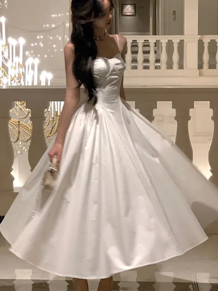 Elegant A-line Princess Dresses for Women Spaghetti Strap Evening Party Dress Prom Robe Korean Fashion Summer Vestido Mujer New