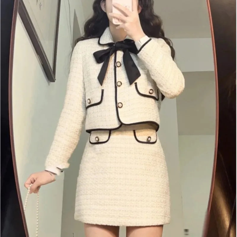 Autumn New Outfits Fashion 2 Piece Sets Women Cropped Jackets High Waist Button Mini Skirt Suit Korean Elegant Set Y2k Clothes