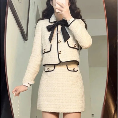 Autumn New Outfits Fashion 2 Piece Sets Women Cropped Jackets High Waist Button Mini Skirt Suit Korean Elegant Set Y2k Clothes