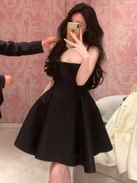 Elegant Short Dresses for Women Summer New Solid Spaghetti Strap A-line Evening Party Dress Prom Chic Clothing Vestidos Mujer
