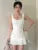 Elegant Pleated Short Dresses for Women Summer New Sleeveless Square Collar White Dress Korean Fashion Y2K One Piece Vestido