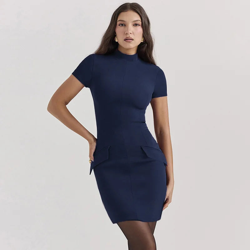 Short Sleeve Mini Dress with Two Pockets
