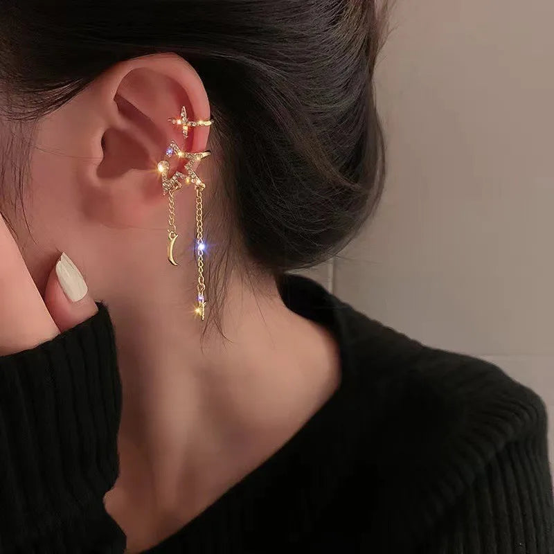 Pink Heart Zircon Ear Clips for Women Asymmetric Fashion Jewelry Gift