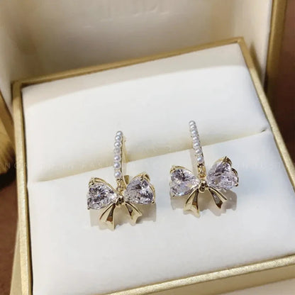 Lizakosht Peach Zircon Bow Earrings for Women Fashion Jewelry Gifts