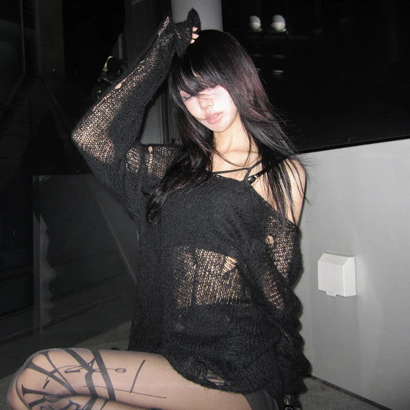 Distressed Gothic Mesh Top
