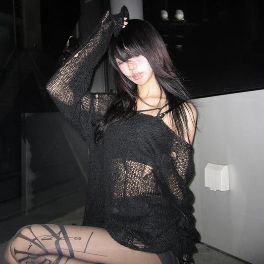 Distressed Gothic Mesh Top