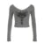 Gray Slim Y2k V-Neck T-Shirt Women Basic Print Gothic Dark Hotsweet Long Sleeve Crop Top Autumn New