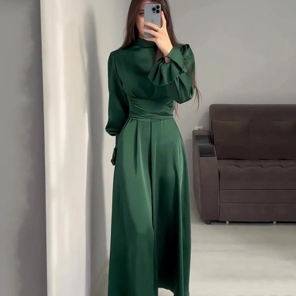 Vestido informal de seda para mujer con mangas largas y botones | Ideal para primavera/verano