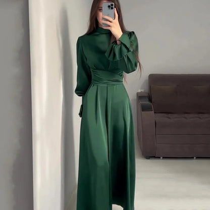 Vestido informal de seda para mujer con mangas largas y botones | Ideal para primavera/verano