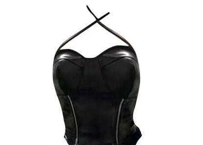 Voguable Cool Black Slim Fit Strapless Tops Women+ Y2k E-Girl High Waist Ruched A-line Skirts Leather Two Piece Sets