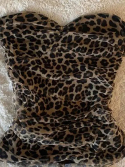 Leopard Print Tube Tops Streetwear Urban Aesthetic Commuting Retro Sexy Y2k Crop Tops Comfortabled  Summer Women’s Tube Tops