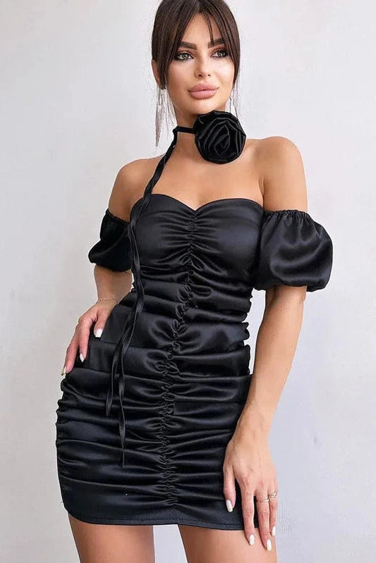 Strapless Pleated Slim Fit Mini Dress