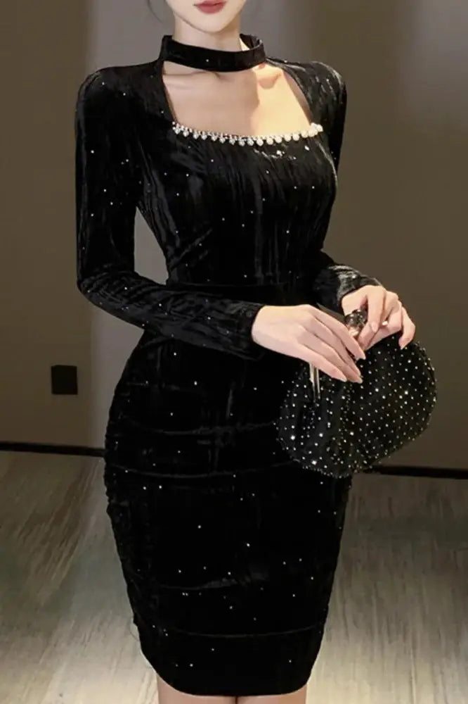 Velvet Sequins Mini Dress