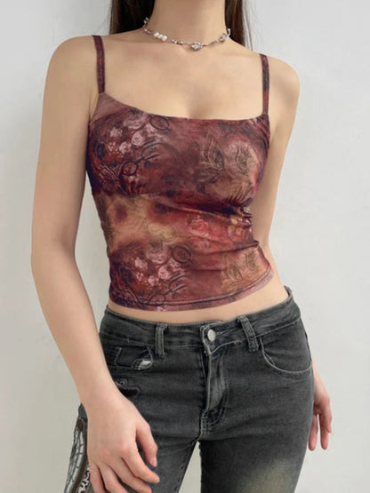Christmas Vintage Aesthetic Paisley Print Sleeveless Slim Cropped Camisole Vest Top Women