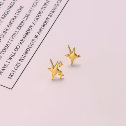 Asymmetric Four-pointed Star Earrings for Women Silver Fairy Stud Jewelry