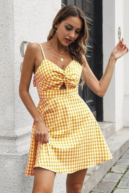 Printed Backless Mini Dress with Spaghetti Straps