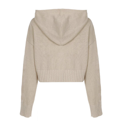 Solid Knitter Women¡¯s Sweater Cardigan Zip Up Hooded Long Sleeve Retro Simple Harajuku Cropped Coat Casual Fashion