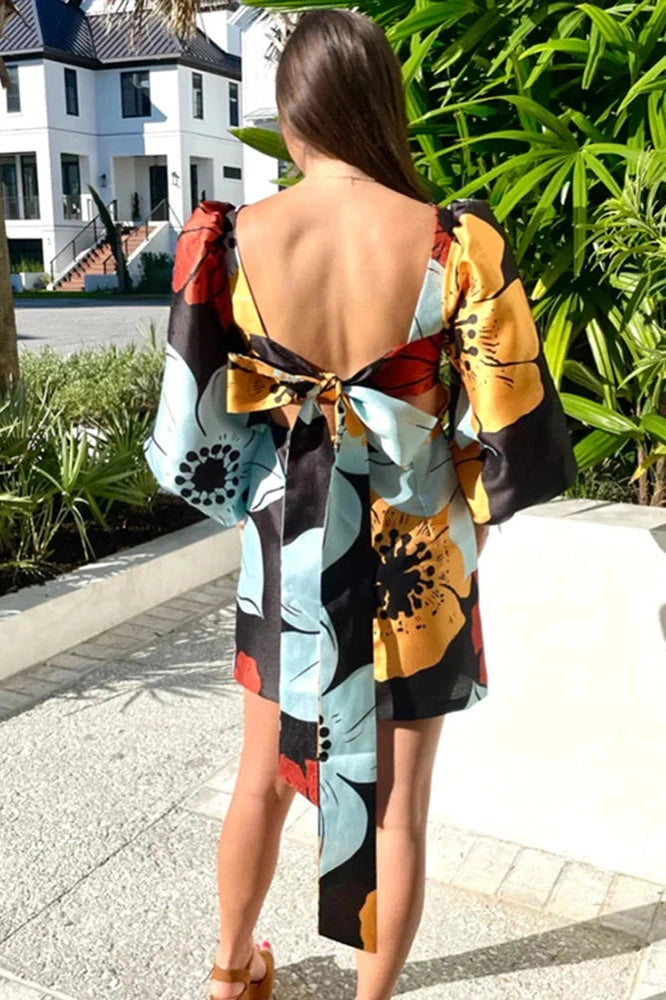 O Neck Long Sleeve Mini Dress