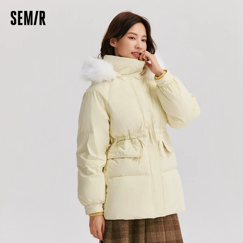 Down Jacket Women Mid-Length Fur Collar Hooded Warm  Winter New Temperament Loose Waterproof Windproof Down Jacket