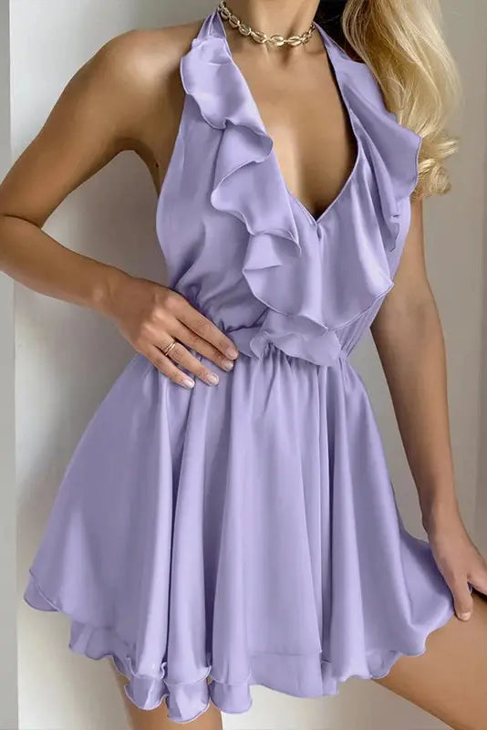 Boho Halter Ruffle Mini Dress