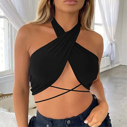 T2K cross-border hot selling summer solid color backless chest strap women’s single piece top from Europe and America