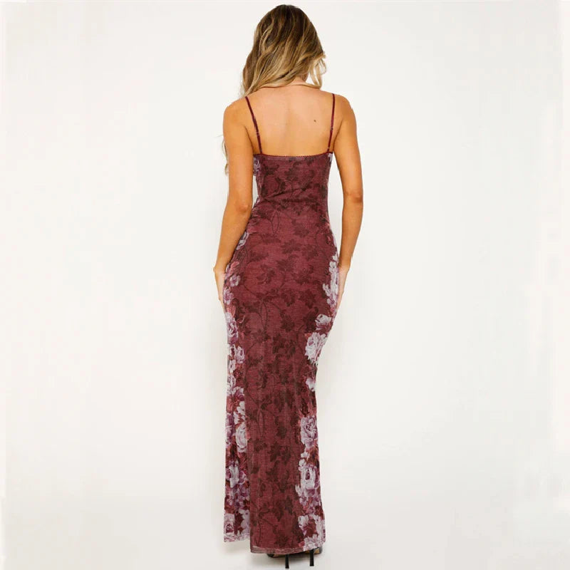 Vintage Backless V-neck Sleeveless Bodycon Slip Dress