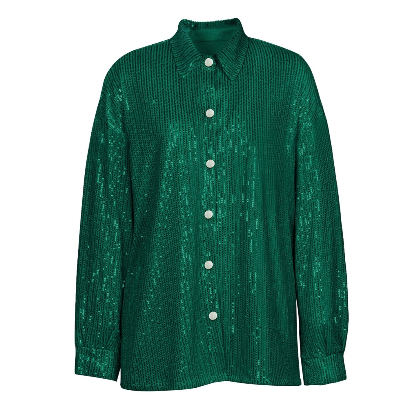 Turn-down Collar Long Sleeve FeY2k Shirts Dresses Glitter Sequins Party Shirt Dress Streetwear Clothes
