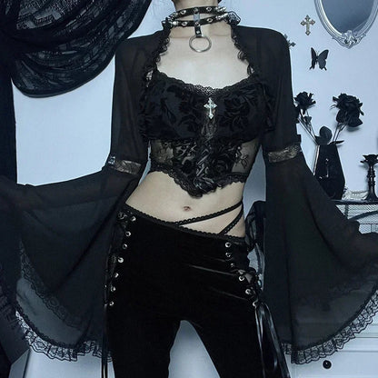 Elegant Lace Trimmed Mesh Top