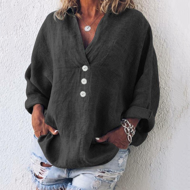 Camisa de lino elegante con cuello en V | Ideal para el día a día