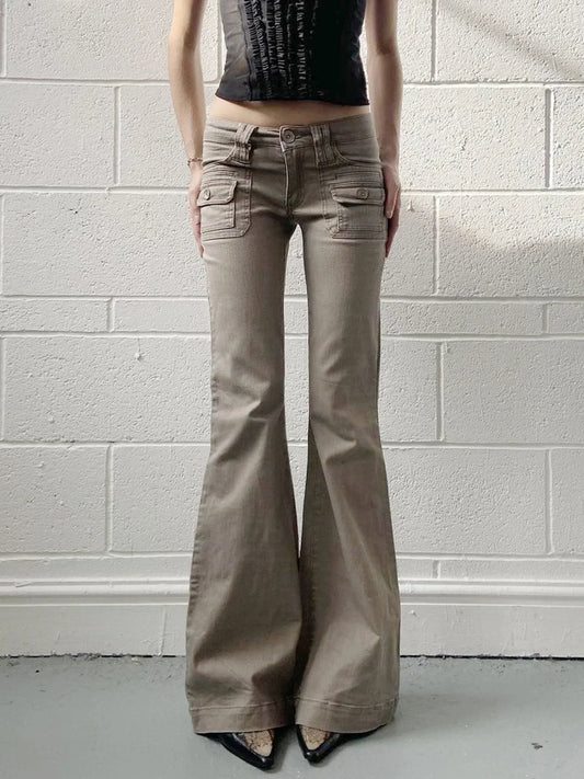 Slim Fit Simple Flared Pants Women High Fashion Causal England Style All-Match Basic Jeans Classical Clothing