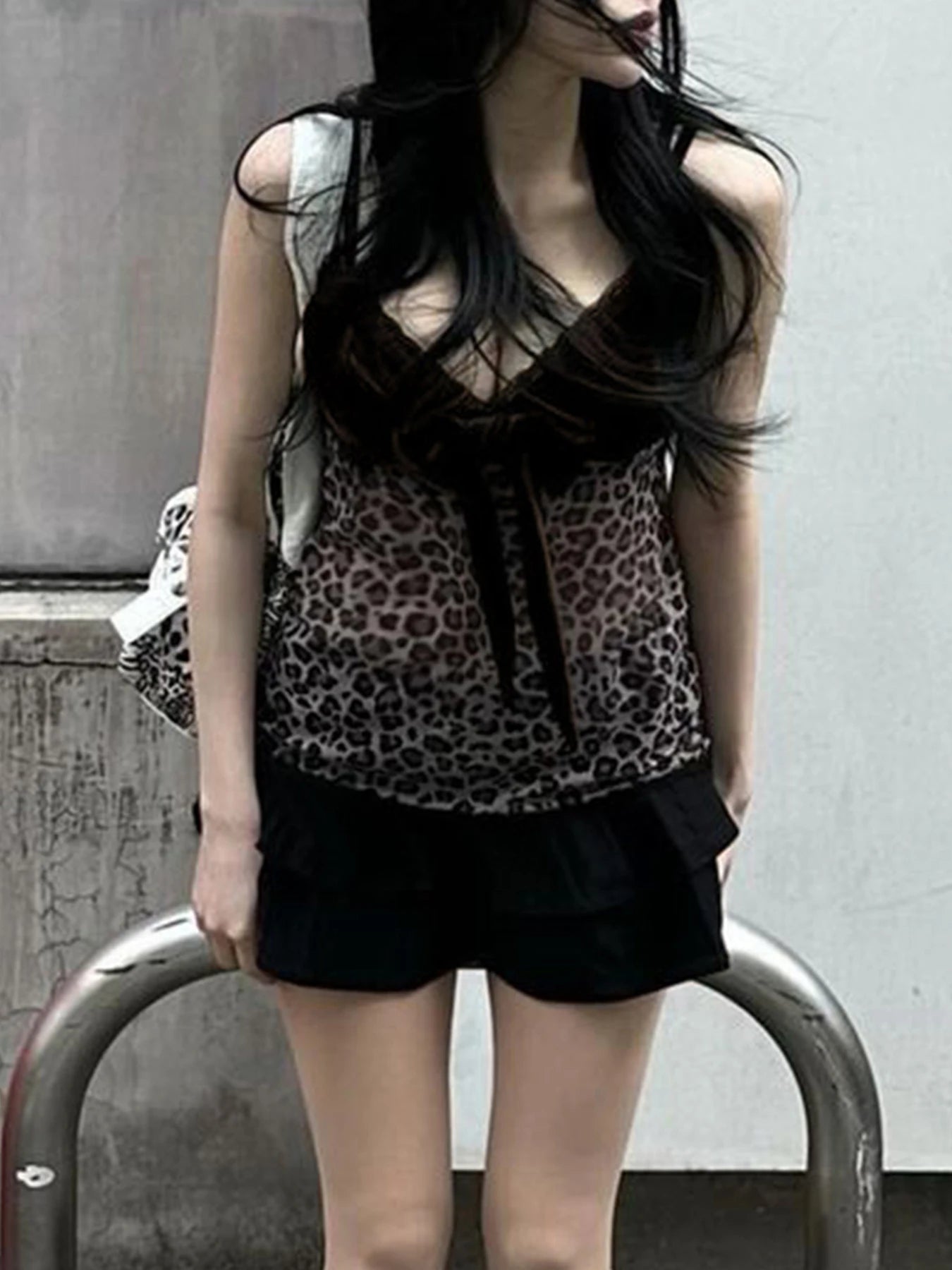 Bow Lace Up Leopard Halter Tops Sexy Y2k Velvet Lace Trim V-Neck Camisole Hotsweet Chic s Clothing Streetwear