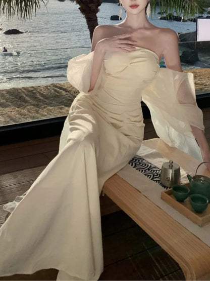 Elegant Wedding Long Dresses for Women Strapless Bodycon Mermaid Evening Party Dress Slim Prom Robe Korean Fashion Vestido Mujer