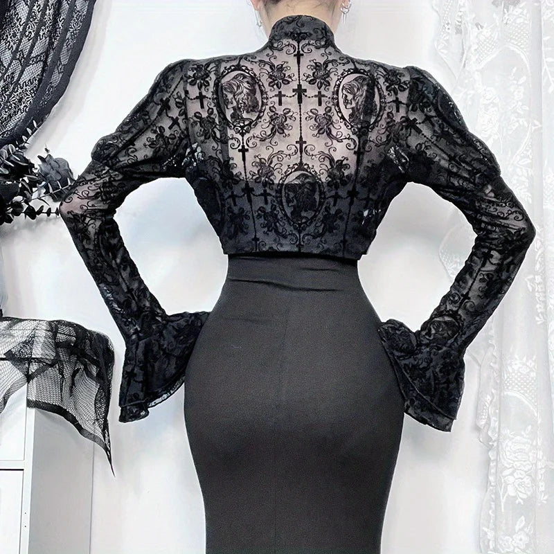 Lace Trim Mesh Top
