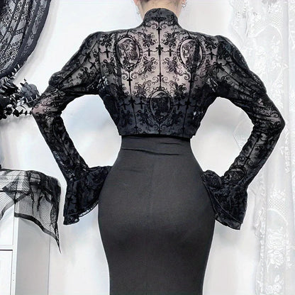 Lace Trim Mesh Top