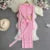Autumn Winter Women Knitted Dress Brand Fashion O-neck Buttons Bodycon Sweater Dress with Belt Lady Office Dress