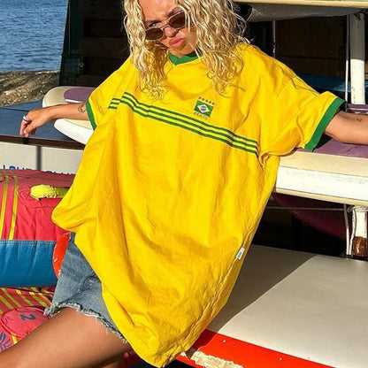 Hip hop Europe and the United States spring and summer women’s round neck casual letter print loose short-sleeved T-shirt