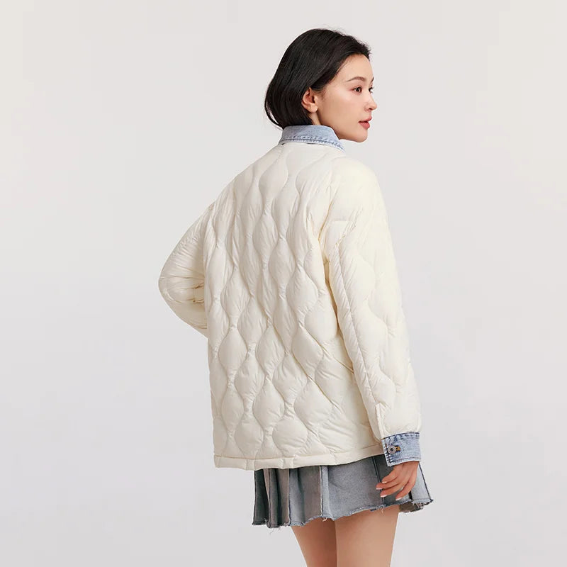 Down Jacket Women Mid-Length Waterproof Patchwork  New Winter Antistatic Loose Outerwear Down Jacket