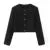 Autumn O neck Soft Woolen Black Tweed Coat Cropped Vintage Women Silver Buttons Full Sleeve Short Blazer Elegant Jacket