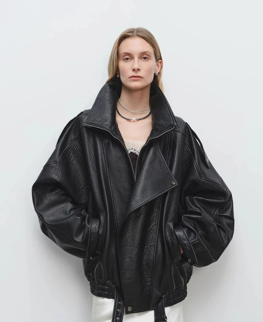 Soft PU Leather Belted Jacket