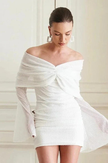 Off-Shoulder Bodycon Mini Dress with Long Sleeves