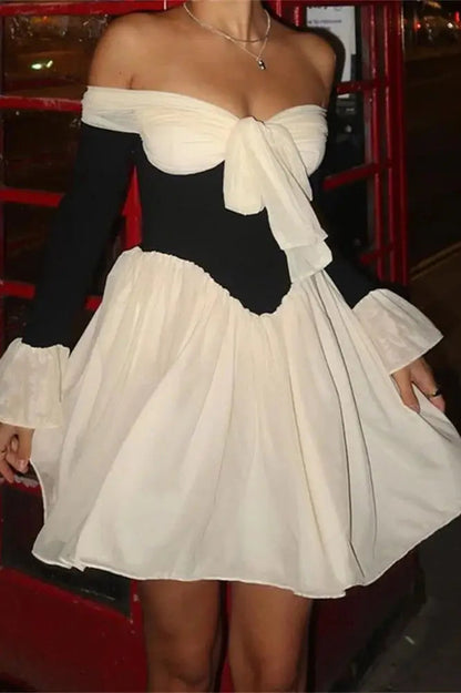 Ruffled Bandage Mini Dress with Off-Shoulder Style